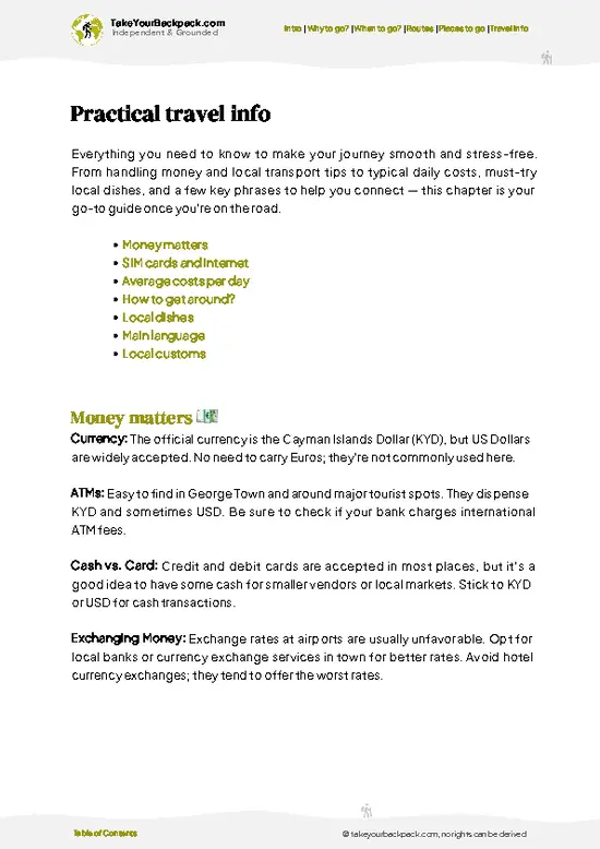 example page 7 from our offline Travel Guide for Cayman Islands